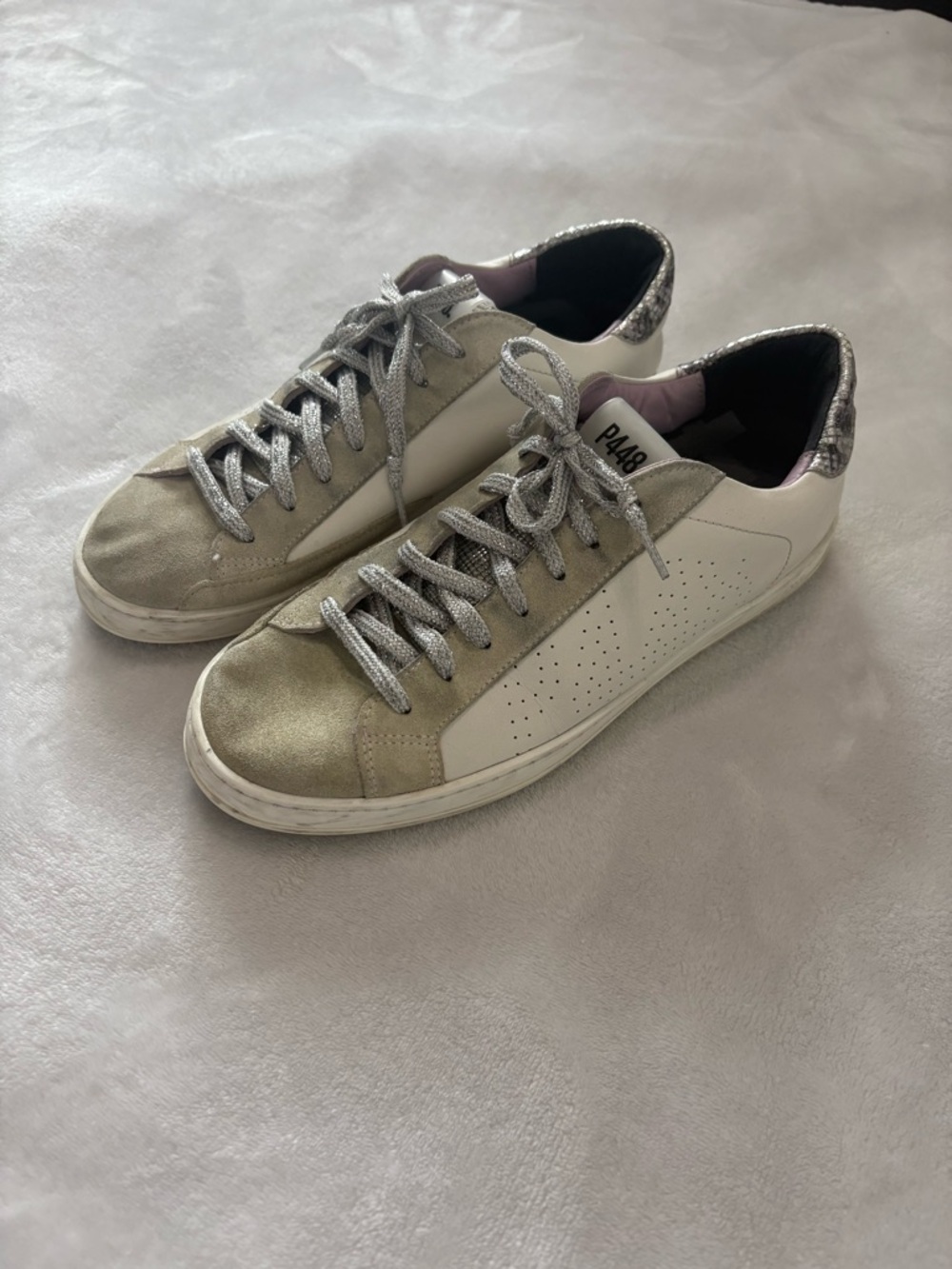P448 Women’s Low-Top Sneakers in Silver and White